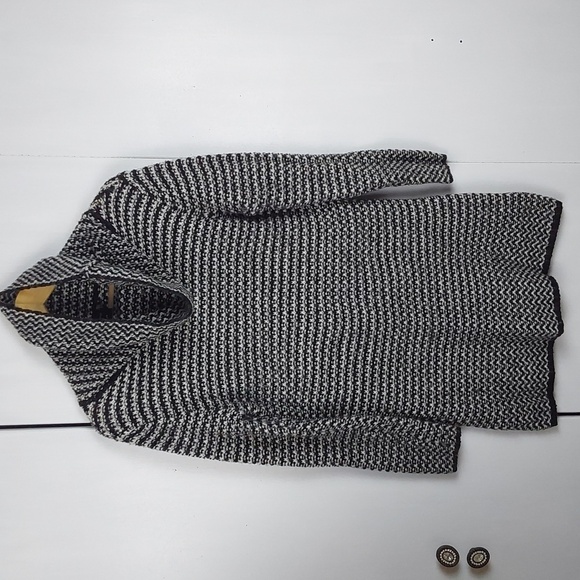 Cliche` Womens Black/White WOVEN Wool Knit Sweater Dress Mod edgy Sz.S - Picture 1 of 11